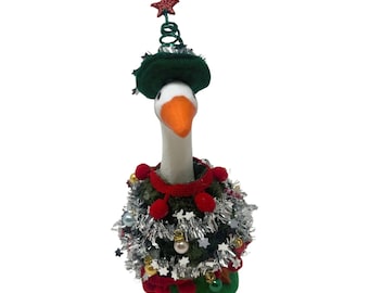 7 inch SMALL DESK Goose Christmas Tree Outfit with Tree Topper Hat