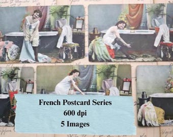 Vintage French Postcard Ephemera, Junk Journal Collage (Digital Download)