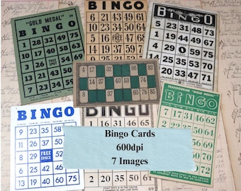Vintage Bingo Cards Ephemera, Printable Collage Sheets (Digital Download)