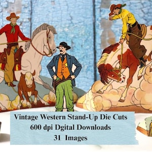 Vintage Western Stand-Up Die Cuts Play Set Printable Images Ephemera Digital Paper Kit Fussy Cut Junk Journal Mixed Media Collage Papercraft