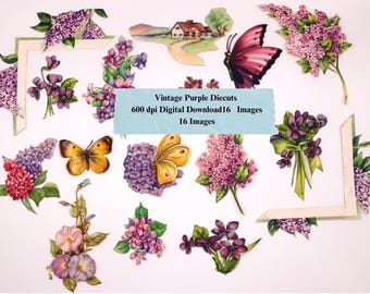 Éphémère floral violet vintage, 16 images (téléchargement numérique)