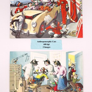 Postales de gato antropomórfico efímeras imprimibles vintage, diario basura, collage de técnica mixta, kit de escaneo original de papel digital