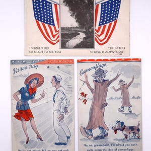 Vintage WWI and WWII Patriotic Postcard Lot of 3, Ephemera Collectible Junk Journal, Great Condition