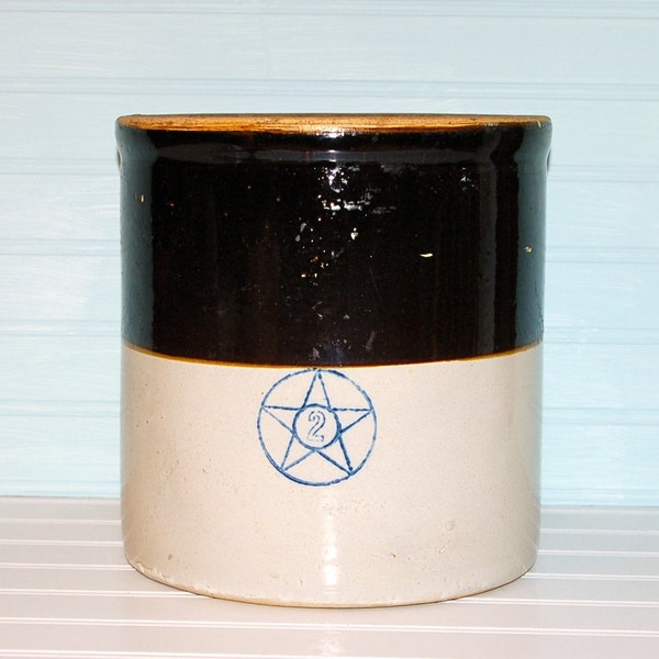 Antique Crock, 2 Gallon Stoneware, Blue Star Number 2,