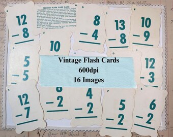 Vintage Math Flash Cards Ephemera, Junk Journal, Scrapbook (Digital Download)