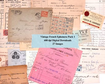 Vintage French Ephemera Pack, 24 Images (Digital Download)