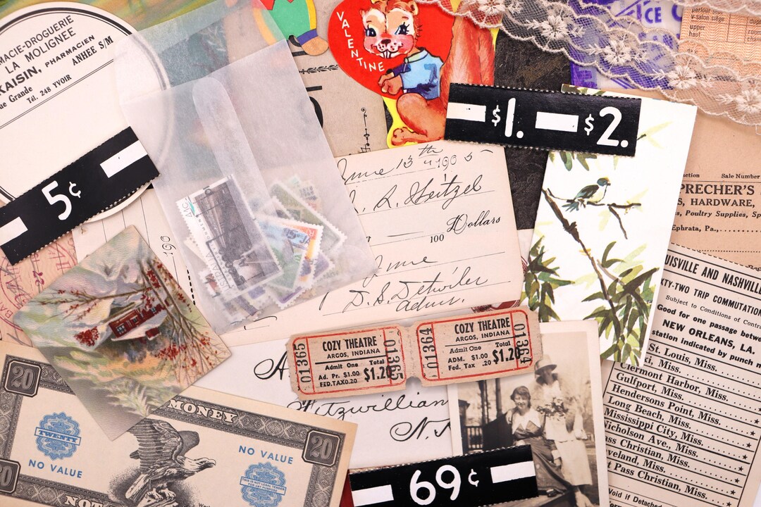 50 Piece Vintage Junk Journal Ephemera Pack Antique Paper Tickets ...