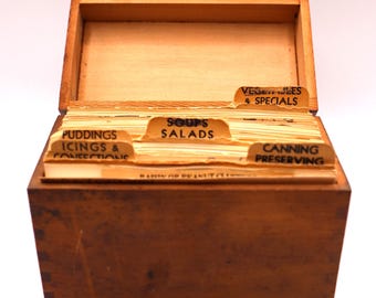 Vintage Wood Recipe Box, Dovetailed Hinged Box, German Made, 100+ Vintage Recipes