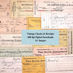 Vintage Printable Ephemera Checks & Receipts Download Junk Journal Mixed Media Original Scans Digital Paper Kit Collage Papercrafts