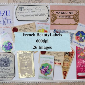 Vintage Printable French Ephemera Beauty Labels download Junk Journal Collage Mixed Media Original Scans Digital Paper Kit
