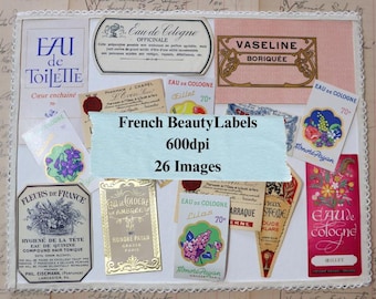 Vintage French Beauty Labels Ephemera, Printable Scans (Digital Download)