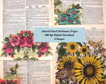 Floral Dictionary Page Ephemera, Vintage Collage (Digital Download)