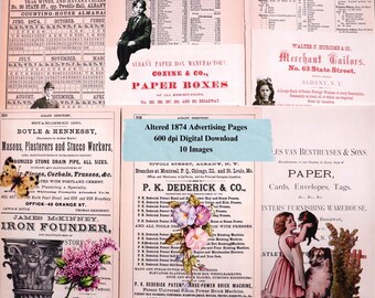 Vintage 1874 Advertising Ephemera, Junk Journal Pages (Digital Download)