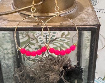 Mini Beaded Hoop Earrings: Handmade Brass Statement Earring