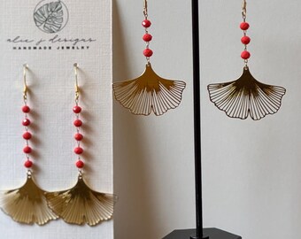 Ginkgo beaded drop earring, minimalist, beachy, coastal, tropical, statement earrings