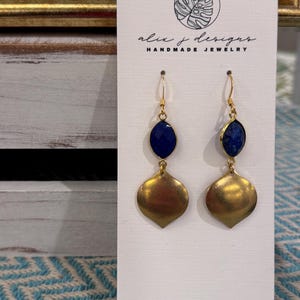 Minimalist art deco earrings, drop earring, brass marquis, statement earring