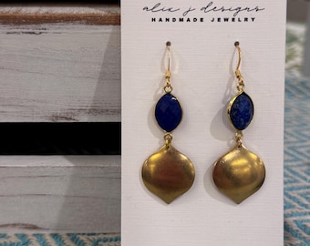 Minimalist art deco earrings, drop earring, brass marquis, statement earring
