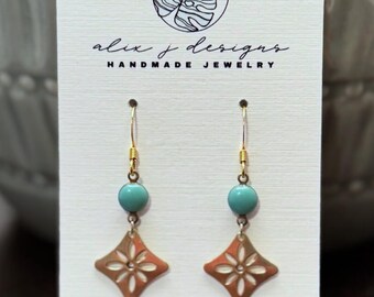 Tribal cutout drop earring, vintage bead, minimalist, floral, coastal, delicate, statement earring