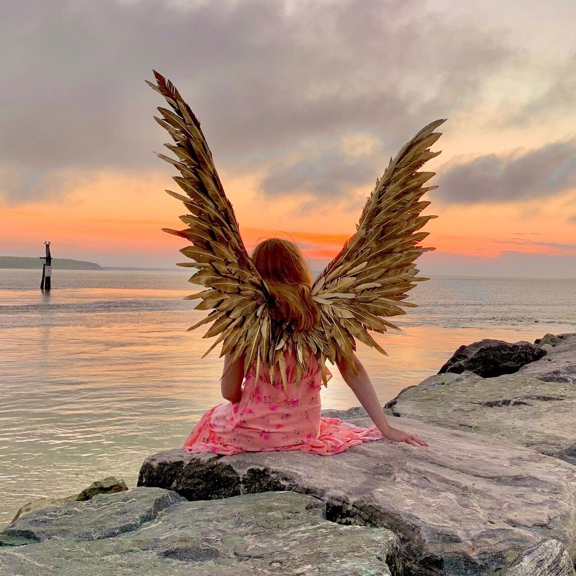 Gold Angel Wings Costume Cosplay Fairy Bird Etsy
