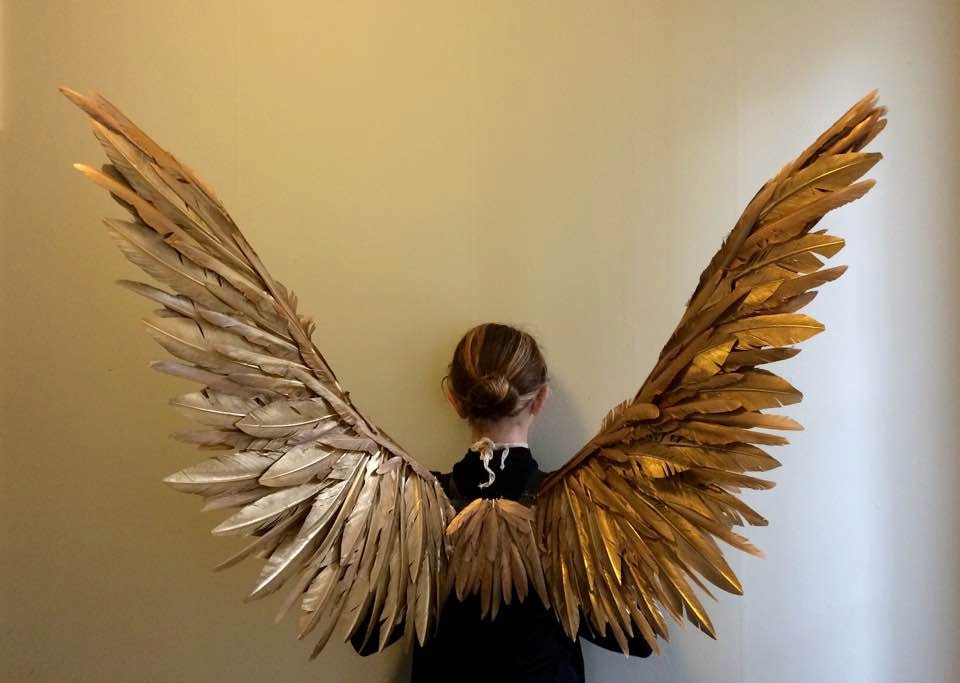 Gold Angel Wings Costume Cosplay Fairy Bird