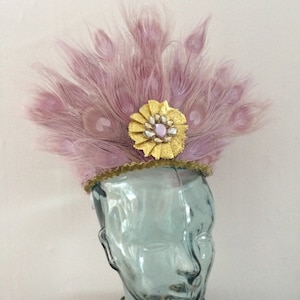 Purple Peacock feather Deco Headpiece/Headdress Crown &quot;Mardi Gras&quot; Cher
