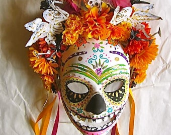 Día de los Muertos/ Day of the  Dead hand painted Mask and headpiece