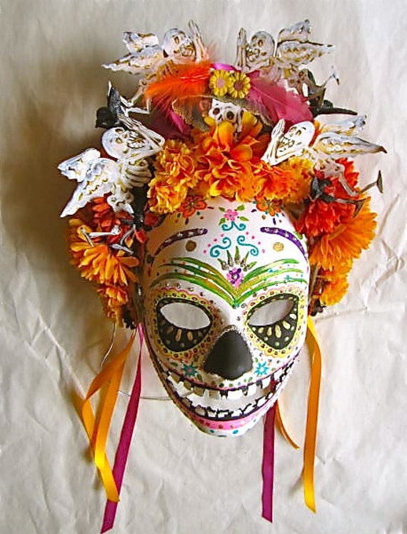 Día De Los Muertos/ Day of the Dead Hand Painted Mask and Headpiece -   Canada