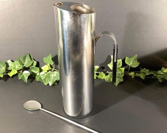 Vintage 1960s Stainless Steel Cocktail Pitcher and Spoon – Mid Century Modern Italian Design
