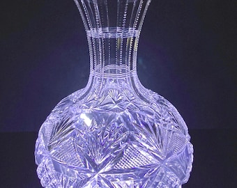 Antique Cut Glass Crystal Carafe or Decanter, American Brilliant Period APB Pitcher, 8 inches tall