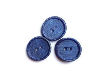 3 Iridescent Dark Blue Buttons, 24mm
