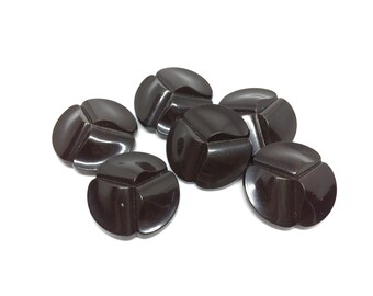 6 Large French Antique Brown Plastic Buttons, 28mm