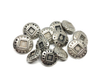 12 Silver Tone Shank Vintage Buttons