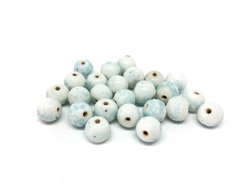 20 Vintage White & Sky Blue Glass Beads, 7mm