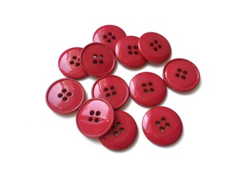 10 Cherry Red Plastic Buttons, 22mm