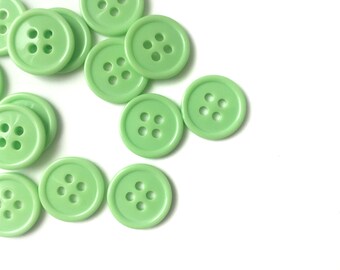 15 Pastel Green Plastic Buttons, 15mm