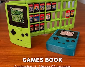 Opbergdoos voor retro gamesboeken voor Nintendo Switch, DS en 3DS | Game Boy Color-geïnspireerde cartridgehouder | 3D-geprinte, op maat gemaakte SD/MicroSD-organizer