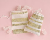 Glitter Striped Favor Bags - Gold Wedding Favor Bags - Set of 10