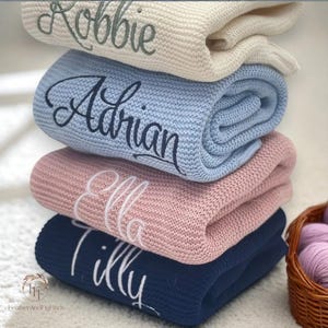 Personalised Baby Blanket – Custom Name Embroidered Cotton Blanket 100x80cm – Baby Shower Gift, Newborn Boy Girl Keepsake