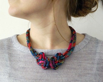 Pink and Blue Liberty Print Necklace