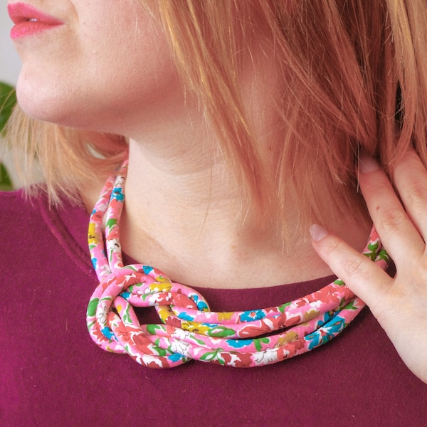 Candy Pink Floral Rope Necklace