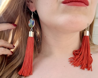 Colourful Floral Tassel Earrings