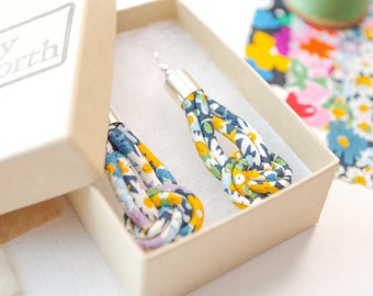 Blue Flower Print Knot Earrings