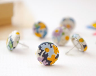 Blue and Yellow Ditsy Floral Earrings
