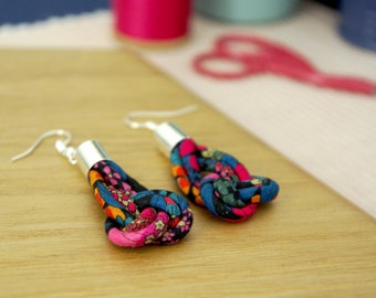 Pink Blue Floral Liberty Print Earrings