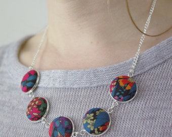 Dark Pink and Blue Liberty Print Necklace