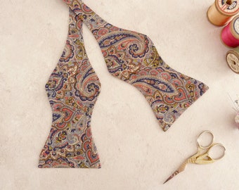 Pink and Blue Paisley Bow Tie