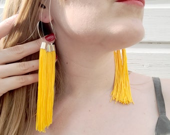 Bright Yellow Tassel Earrings