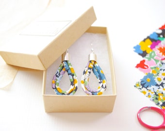 Blue Black and Yellow Floral Drop Earrings