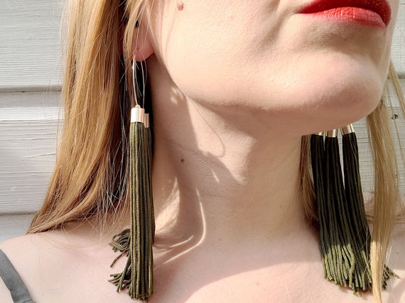 Khaki hotsell tassel earrings
