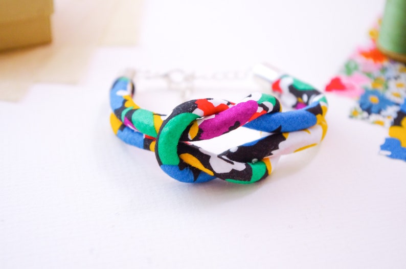 Bright Floral Fabric Knot Bracelet image 1